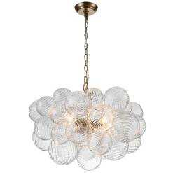 (OpenBox) Brass Cluster Ribbed Glass Globe Bubble Chandelier