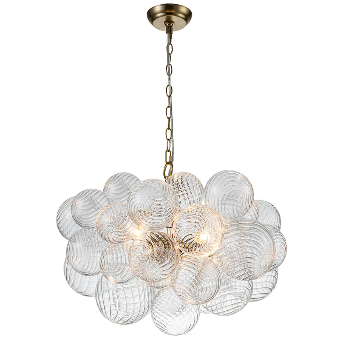 (OpenBox) Brass Cluster Ribbed Glass Globe Bubble Chandelier