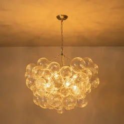 (OpenBox) Brass Cluster Ribbed Glass Globe Bubble Chandelier