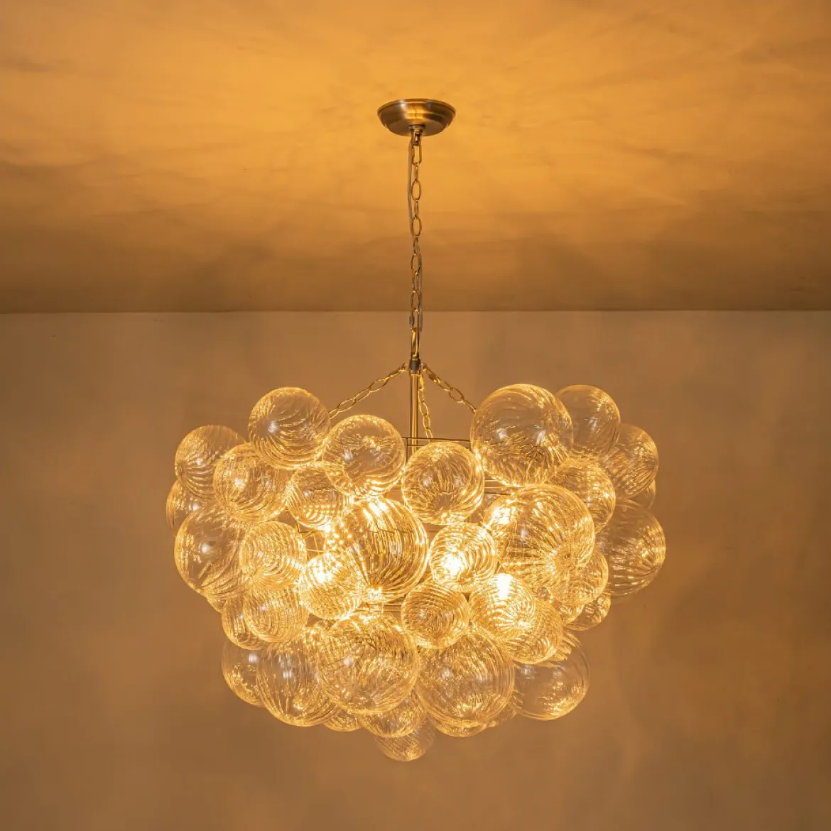 (OpenBox) Brass Cluster Ribbed Glass Globe Bubble Chandelier