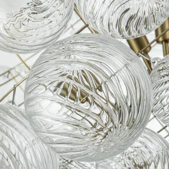 (OpenBox) Brass Cluster Ribbed Glass Globe Bubble Chandelier