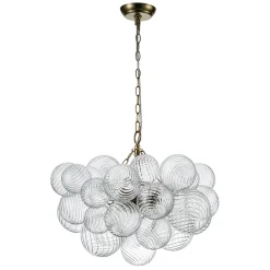 (OpenBox) Brass Cluster Ribbed Glass Globe Bubble Chandelier