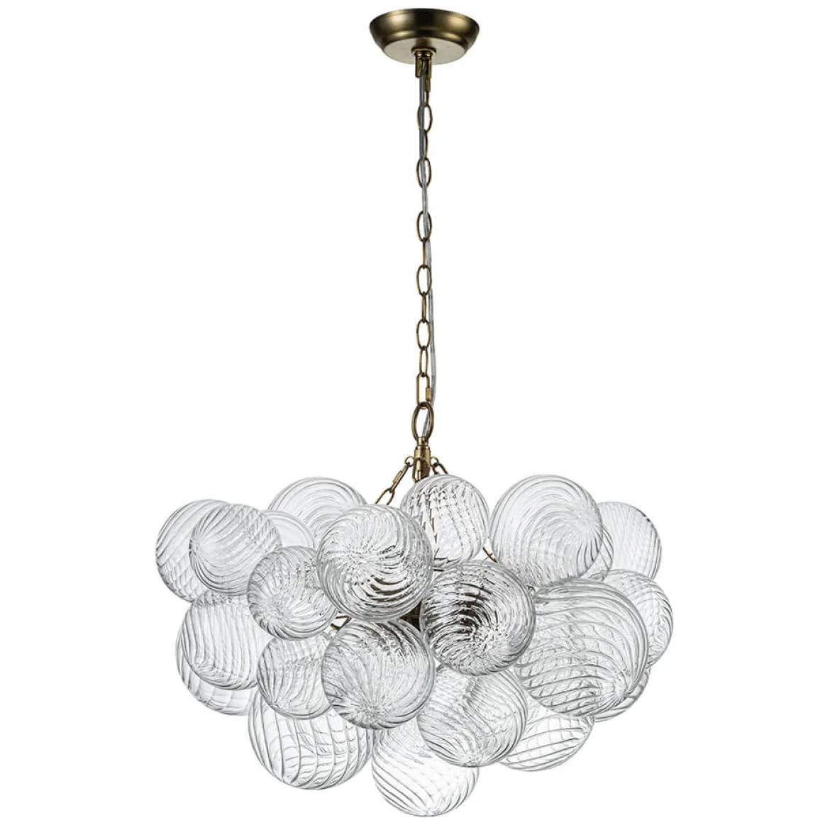(OpenBox) Brass Cluster Ribbed Glass Globe Bubble Chandelier