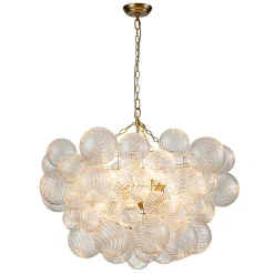 (OpenBox) Brass Cluster Ribbed Glass Globe Bubble Chandelier