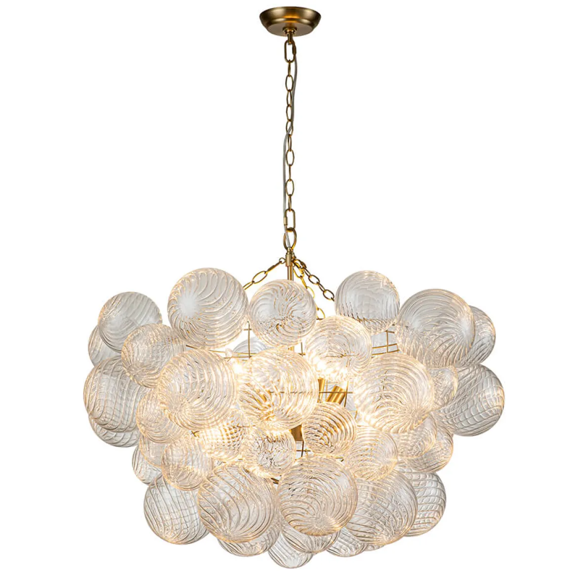 (OpenBox) Brass Cluster Ribbed Glass Globe Bubble Chandelier