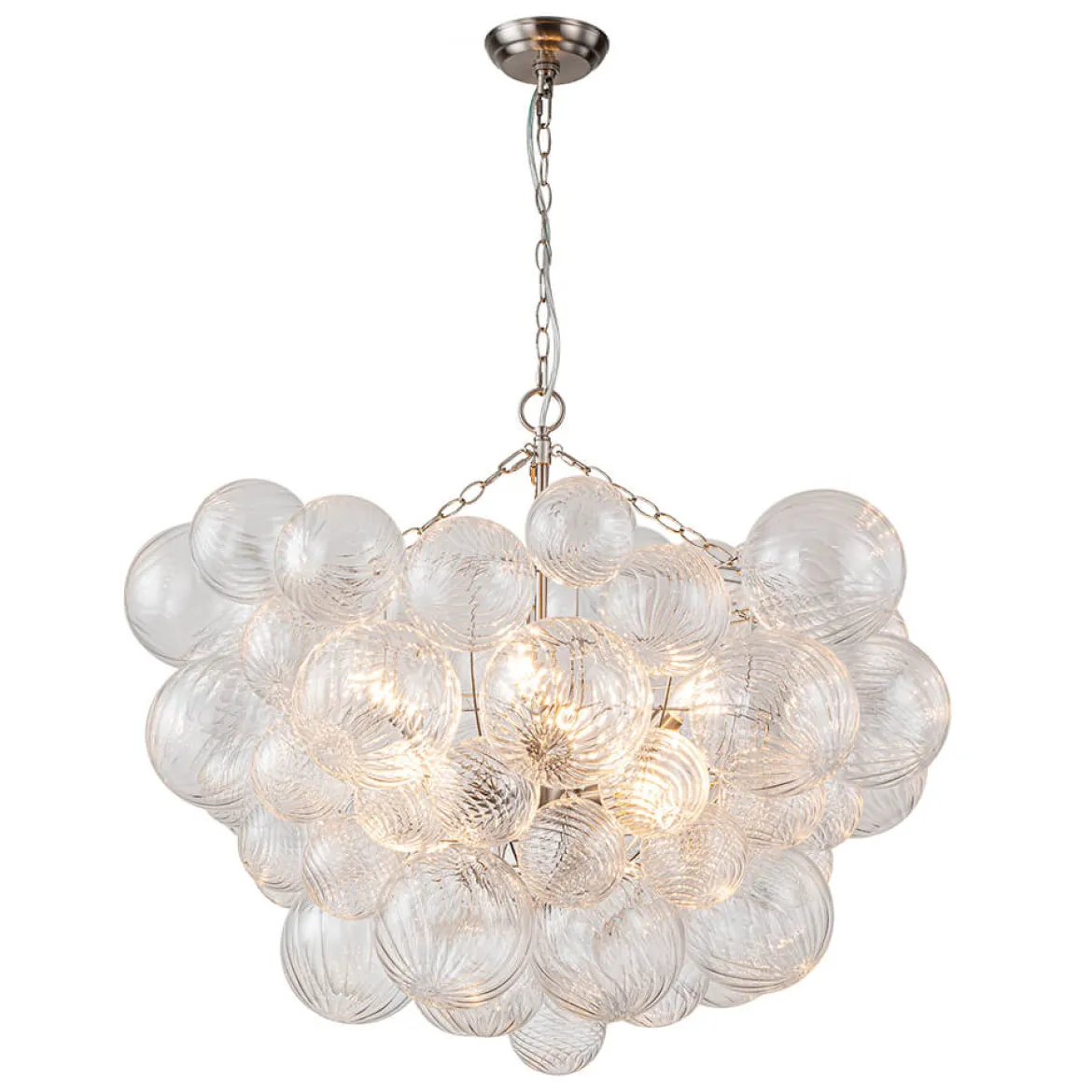 (OpenBox) Brass Cluster Ribbed Glass Globe Bubble Chandelier
