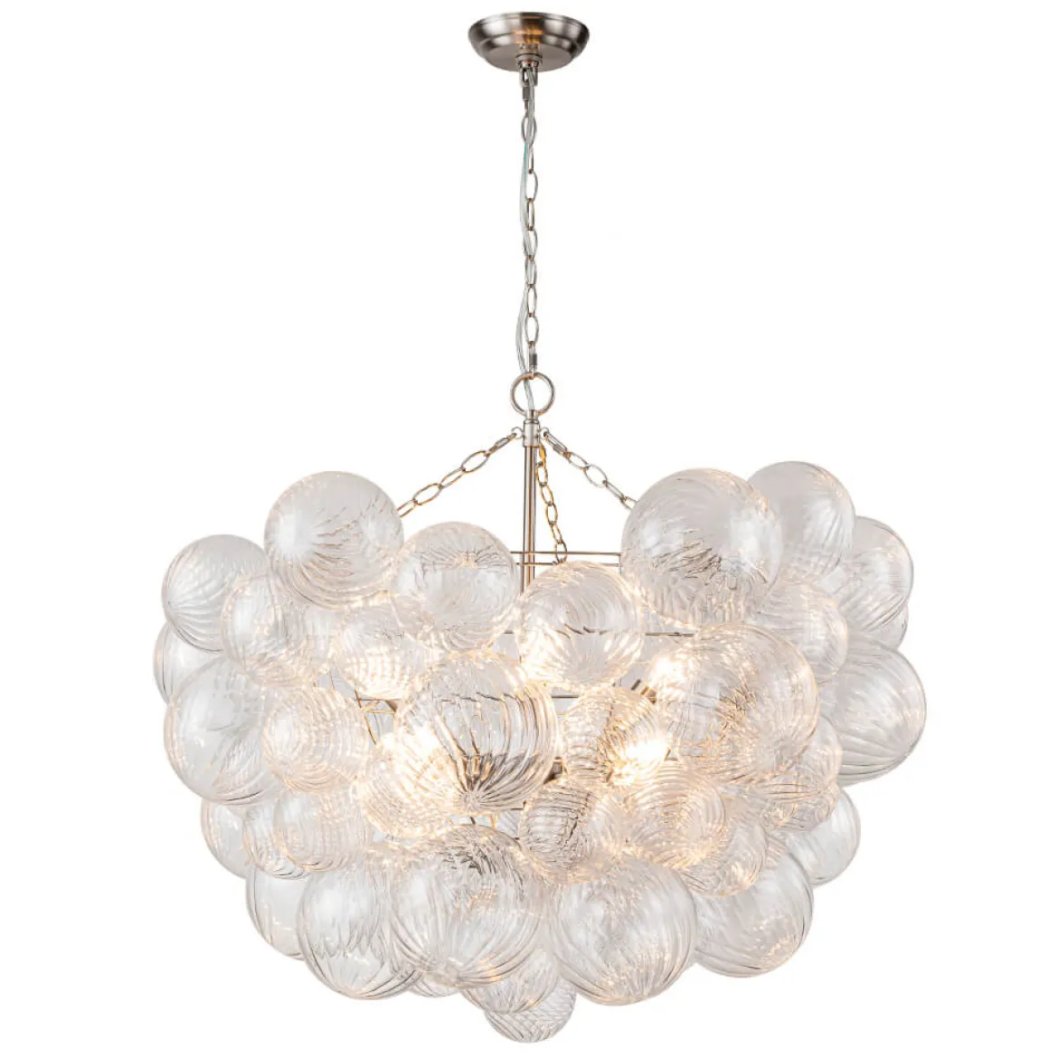 (OpenBox) Brass Cluster Ribbed Glass Globe Bubble Chandelier