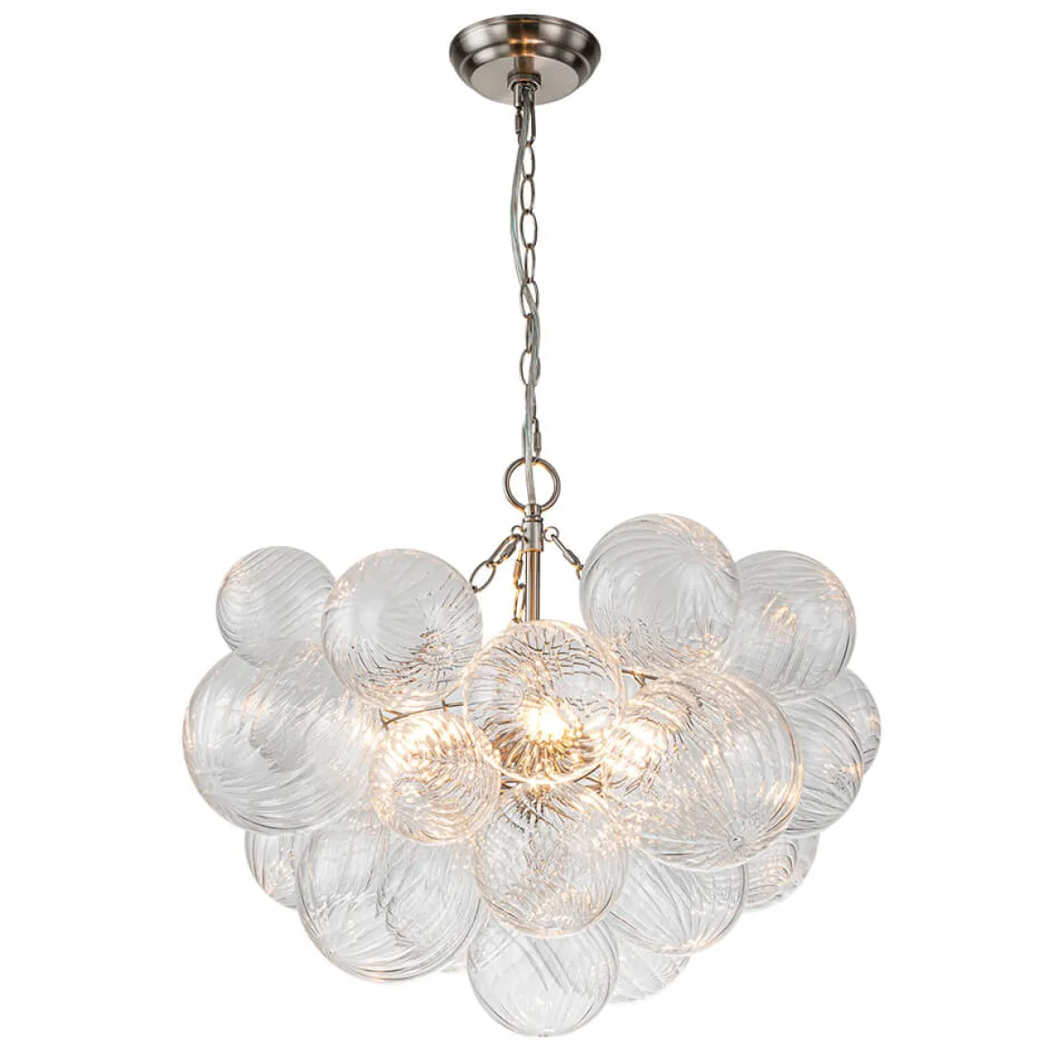 (OpenBox) Brass Cluster Ribbed Glass Globe Bubble Chandelier