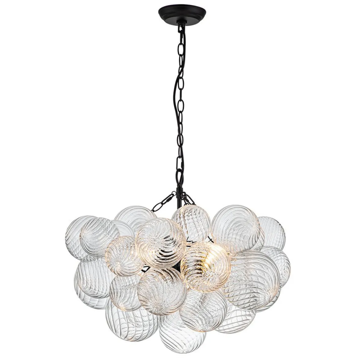(OpenBox) Brass Cluster Ribbed Glass Globe Bubble Chandelier