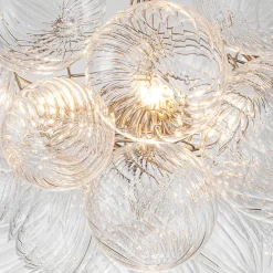 (OpenBox) Brass Cluster Ribbed Glass Globe Bubble Chandelier