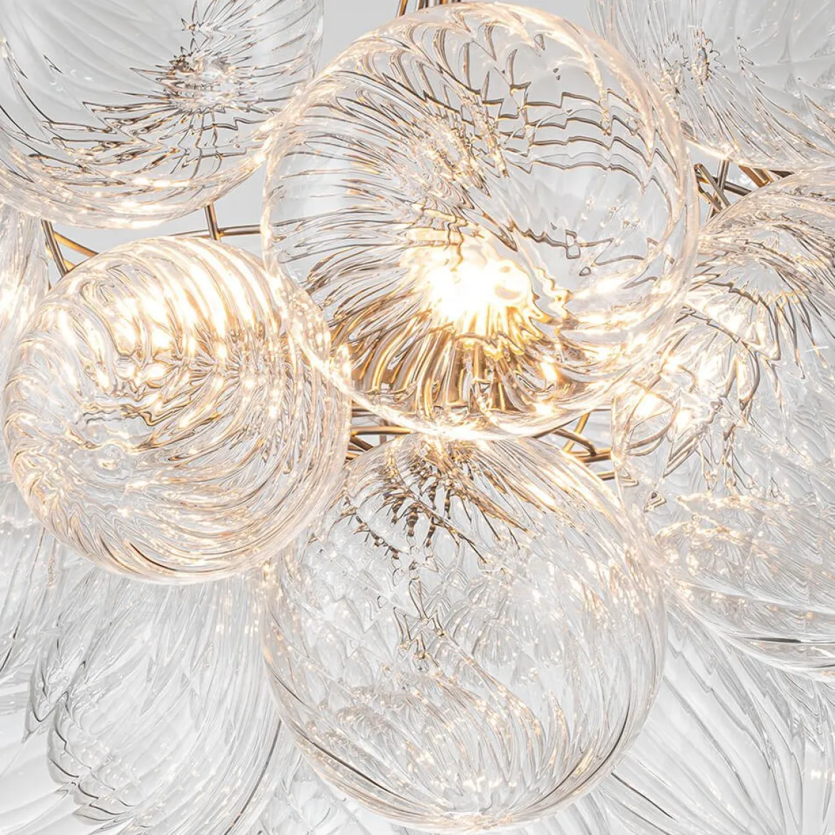 (OpenBox) Brass Cluster Ribbed Glass Globe Bubble Chandelier