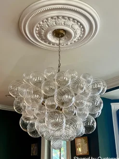 (OpenBox) Brass Cluster Ribbed Glass Globe Bubble Chandelier