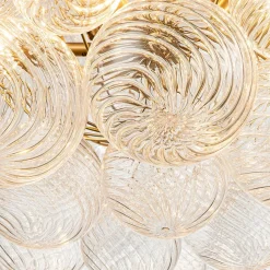 (OpenBox) Brass Cluster Ribbed Glass Globe Bubble Chandelier