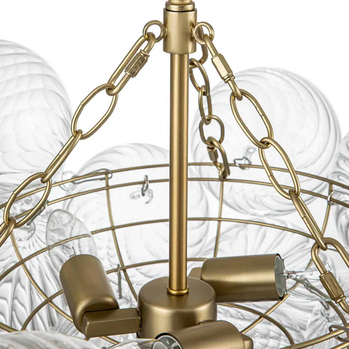 (OpenBox) Brass Cluster Ribbed Glass Globe Bubble Chandelier