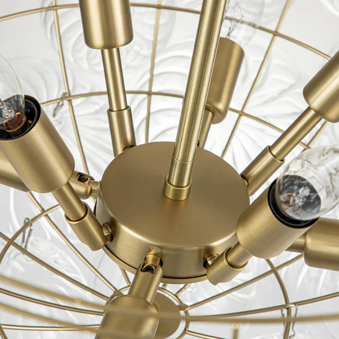 (OpenBox) Brass Cluster Ribbed Glass Globe Bubble Chandelier