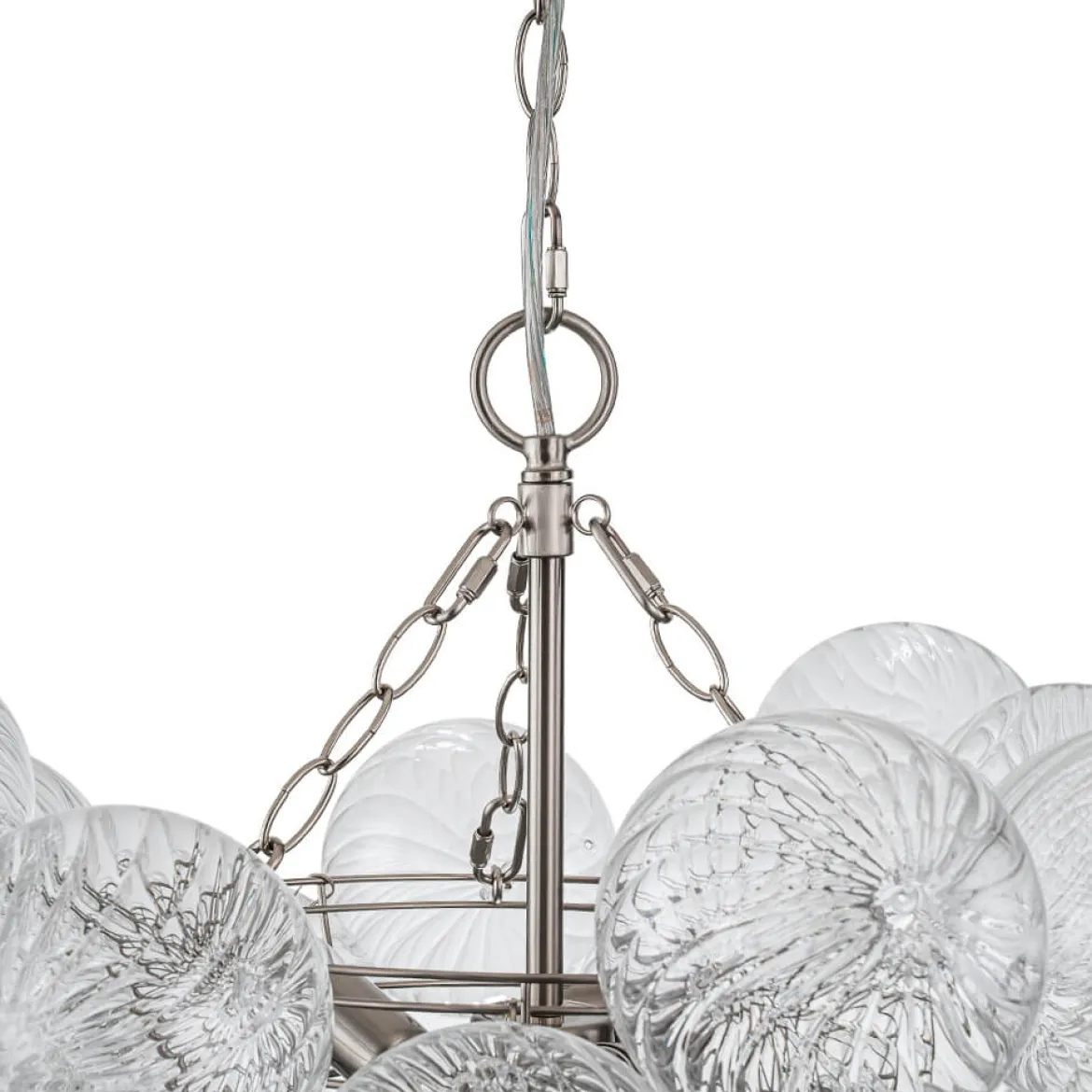 (OpenBox) Brass Cluster Ribbed Glass Globe Bubble Chandelier