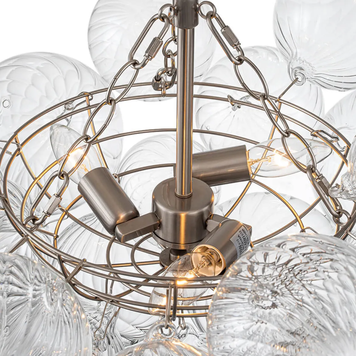 (OpenBox) Brass Cluster Ribbed Glass Globe Bubble Chandelier