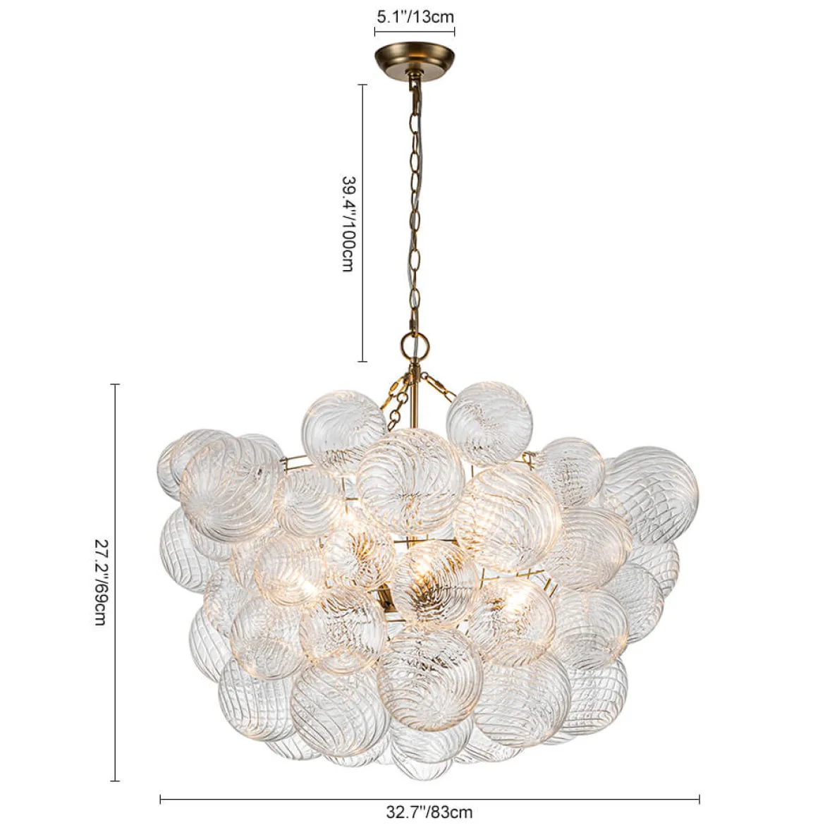 (OpenBox) Brass Cluster Ribbed Glass Globe Bubble Chandelier