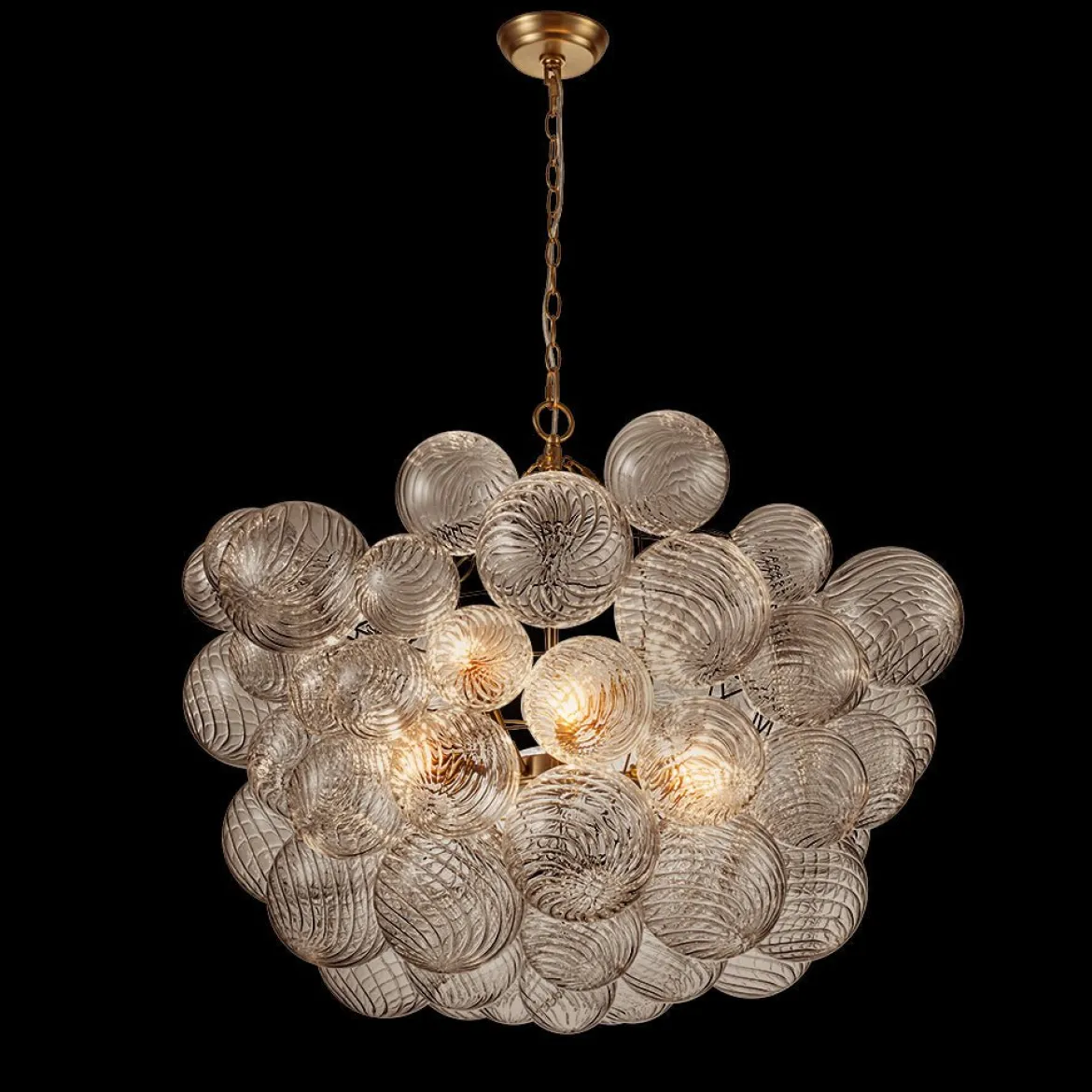 (OpenBox) Brass Cluster Ribbed Glass Globe Bubble Chandelier