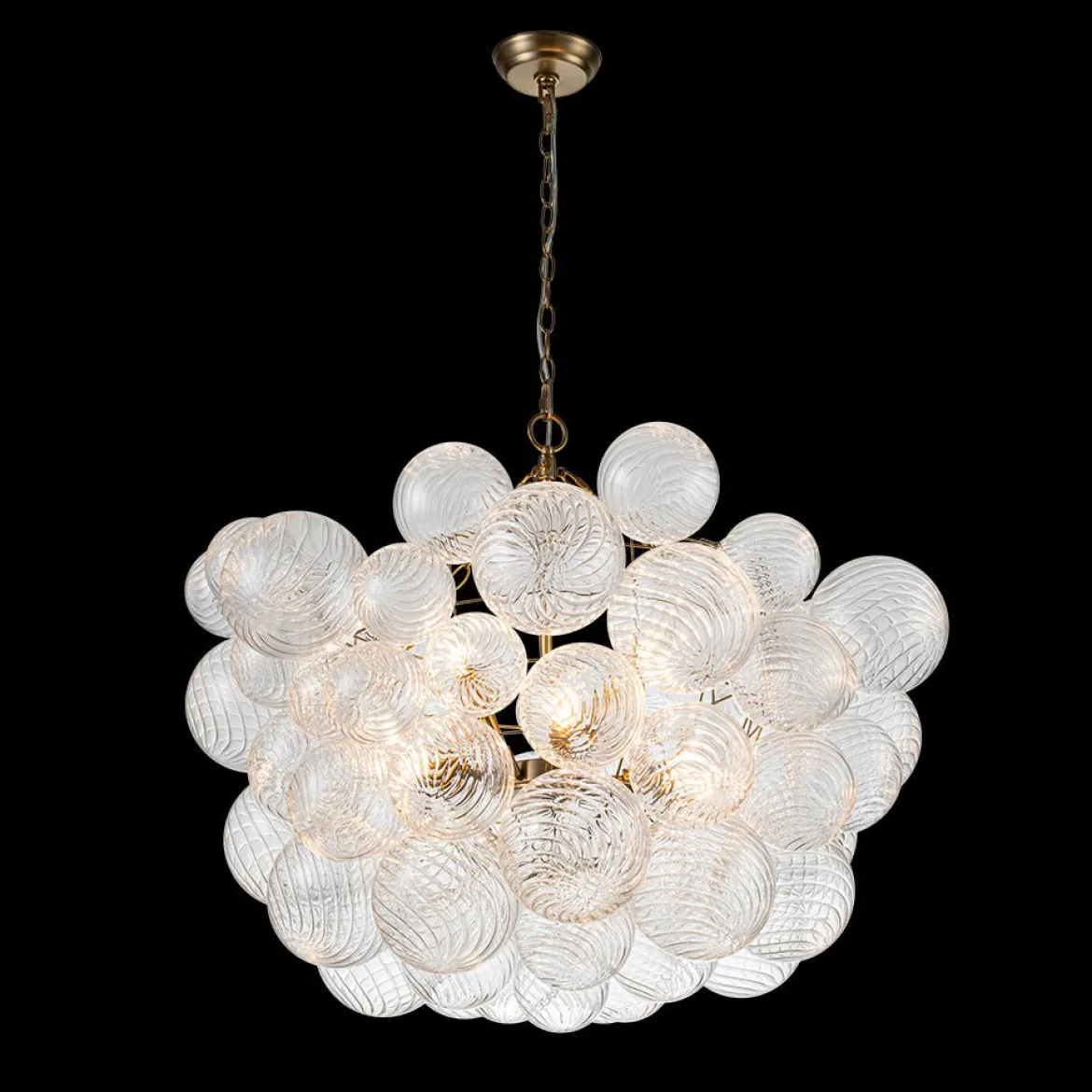 (OpenBox) Brass Cluster Ribbed Glass Globe Bubble Chandelier