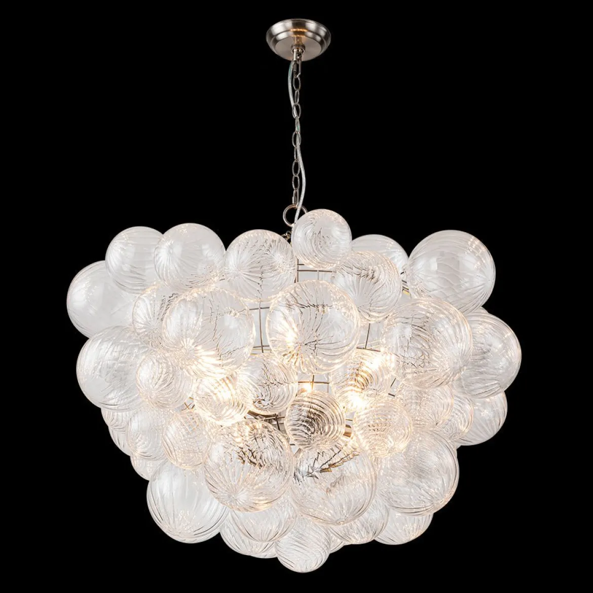 (OpenBox) Brass Cluster Ribbed Glass Globe Bubble Chandelier