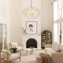 (OpenBox) Brass Cluster Ribbed Glass Globe Bubble Chandelier