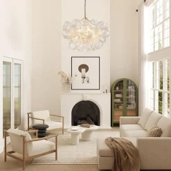 (OpenBox) Brass Cluster Ribbed Glass Globe Bubble Chandelier