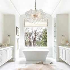 (OpenBox) Brass Cluster Ribbed Glass Globe Bubble Chandelier