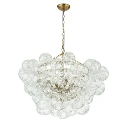 (OpenBox) Brass Cluster Sculpture Texture Glass Globe Bubble Chandelier