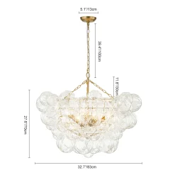 (OpenBox) Brass Cluster Sculpture Texture Glass Globe Bubble Chandelier
