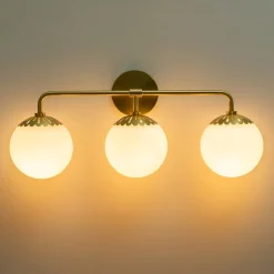 (OpenBox) Brass Daisy 3-Light Opal Glass Globe Vanity Light