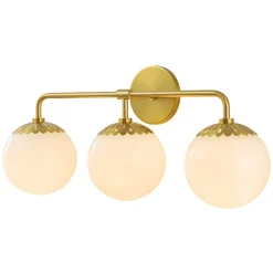 (OpenBox) Brass Daisy 3-Light Opal Glass Globe Vanity Light