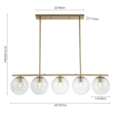 (OpenBox) Brass 5-Light Glass Globe Linear Pendant