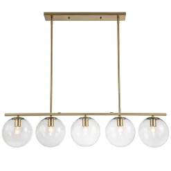 (OpenBox) Brass 5-Light Glass Globe Linear Pendant