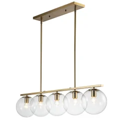 (OpenBox) Brass 5-Light Glass Globe Linear Pendant