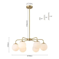 (OpenBox) Brass 6-Light Milky White Globe Round Chandelier