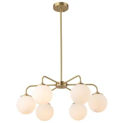 (OpenBox) Brass 6-Light Milky White Globe Round Chandelier