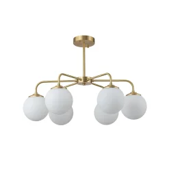 (OpenBox) Brass 6-Light Milky White Globe Round Chandelier