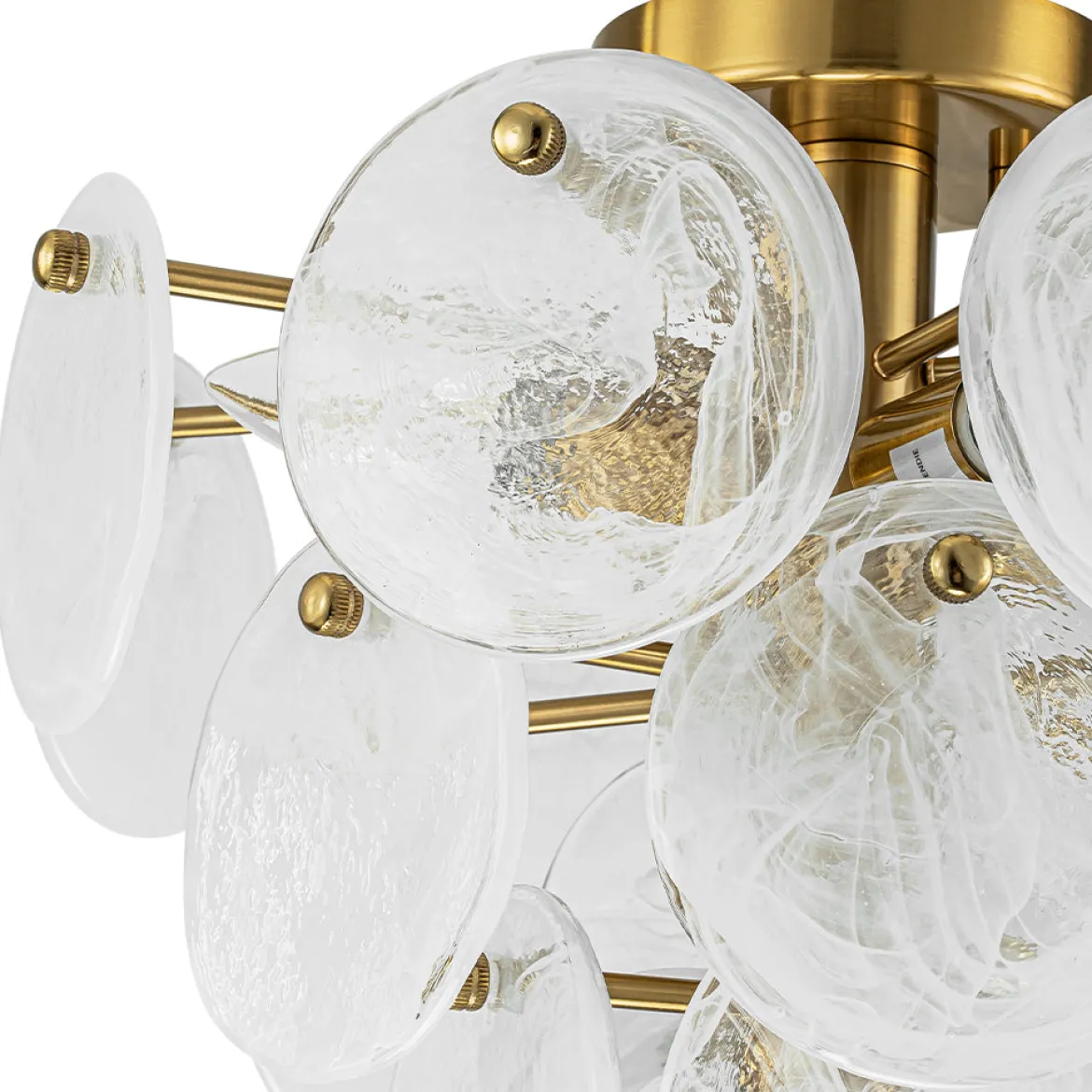 (OpenBox) Brass Tiered Opal Swirl Glass Semi Flush Chandelier