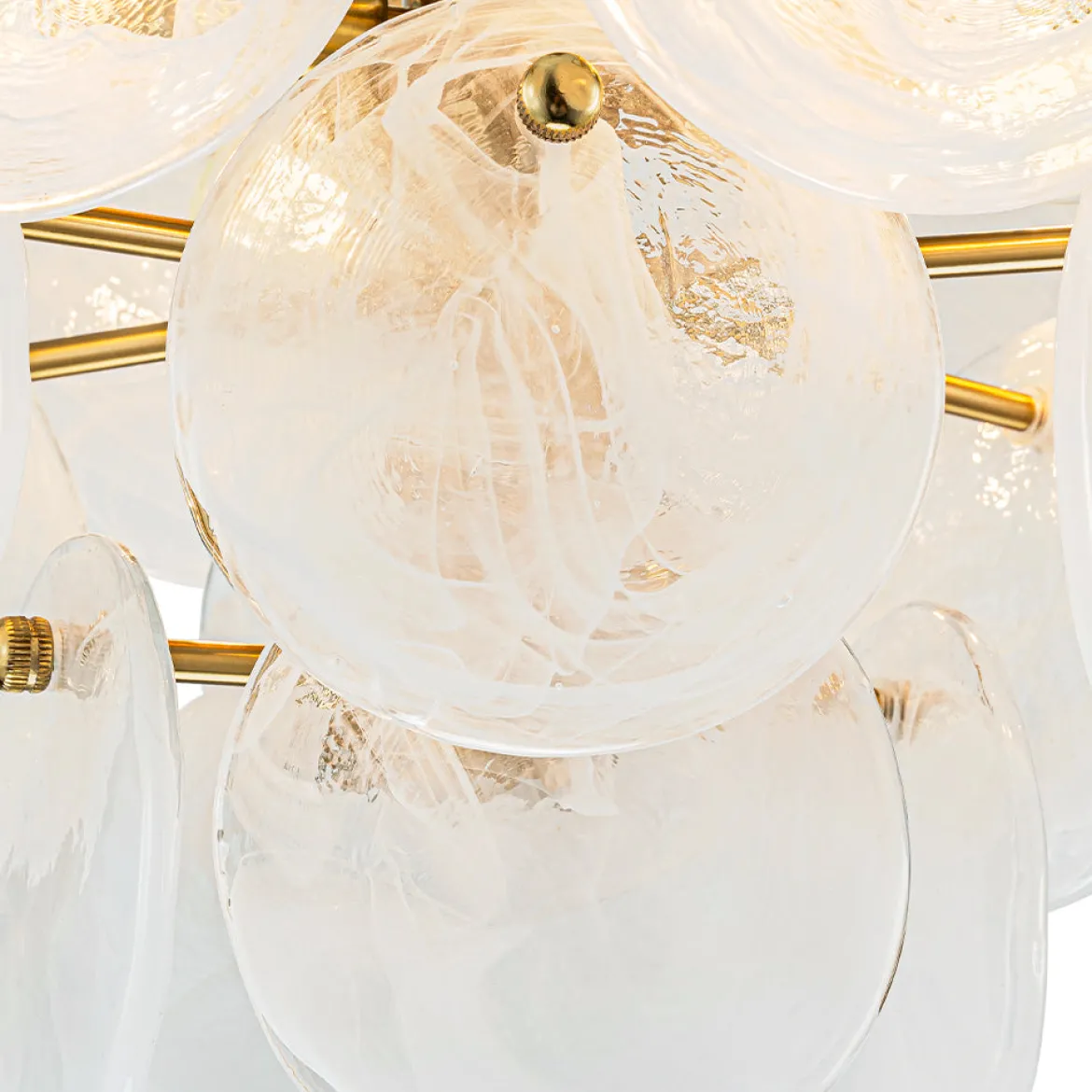 (OpenBox) Brass Tiered Opal Swirl Glass Semi Flush Chandelier