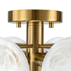 (OpenBox) Brass Tiered Opal Swirl Glass Semi Flush Chandelier
