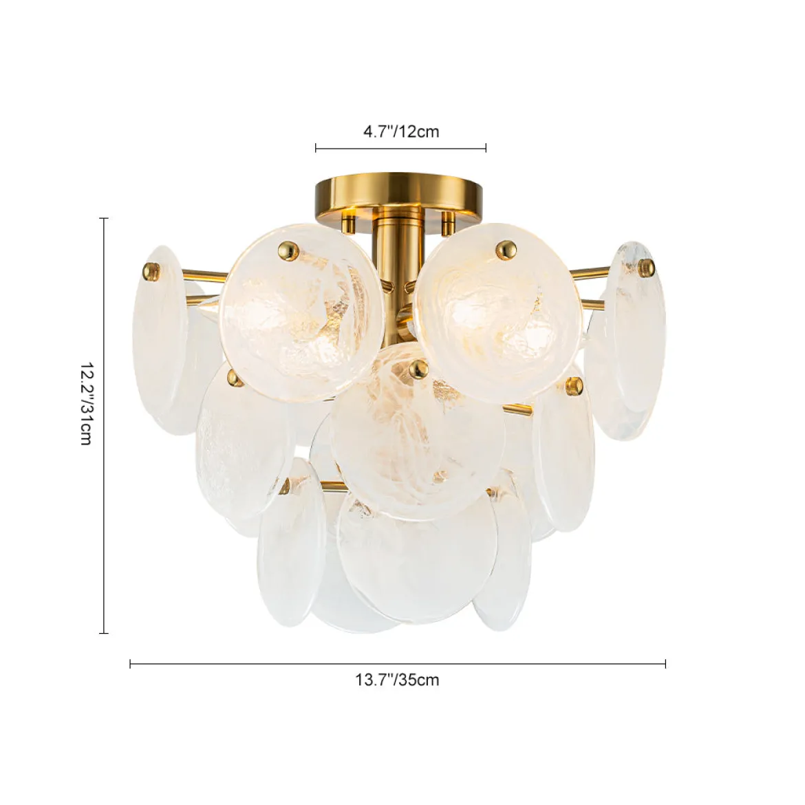 (OpenBox) Brass Tiered Opal Swirl Glass Semi Flush Chandelier