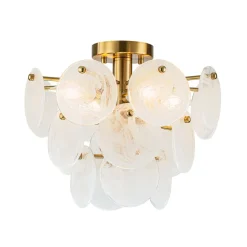 (OpenBox) Brass Tiered Opal Swirl Glass Semi Flush Chandelier