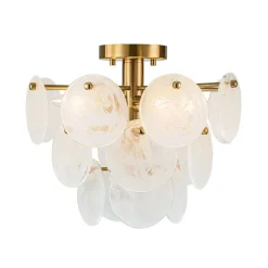 (OpenBox) Brass Tiered Opal Swirl Glass Semi Flush Chandelier