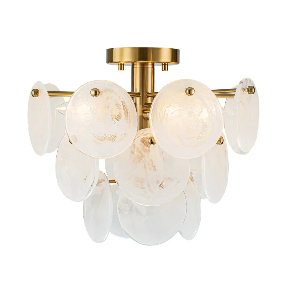 (OpenBox) Brass Tiered Opal Swirl Glass Semi Flush Chandelier
