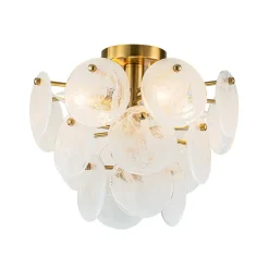 (OpenBox) Brass Tiered Opal Swirl Glass Semi Flush Chandelier