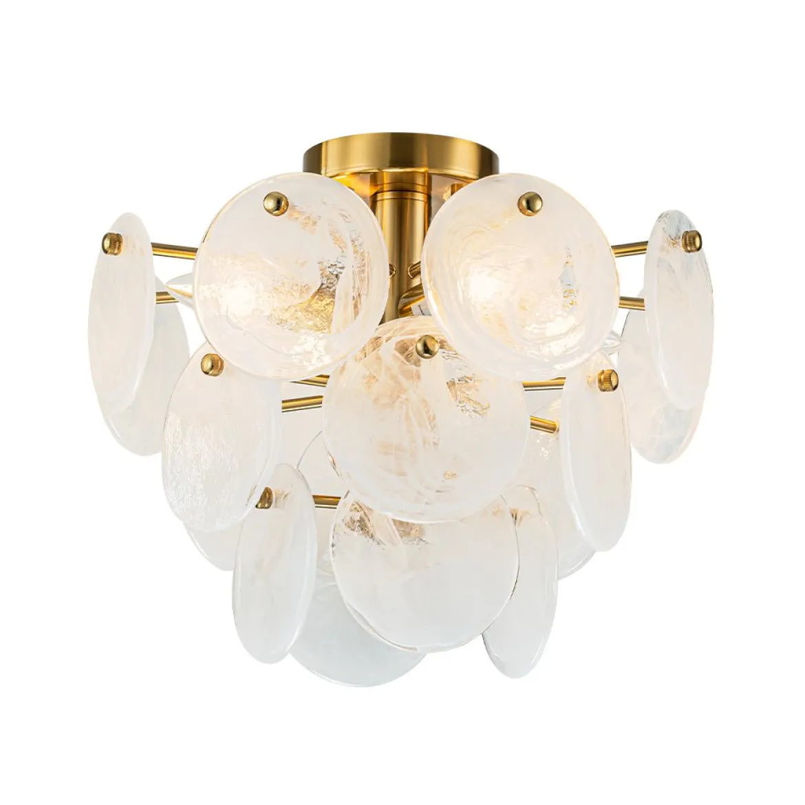 (OpenBox) Brass Tiered Opal Swirl Glass Semi Flush Chandelier