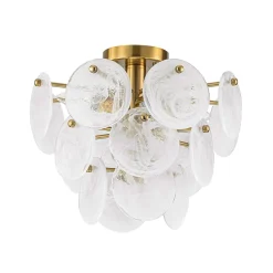 (OpenBox) Brass Tiered Opal Swirl Glass Semi Flush Chandelier