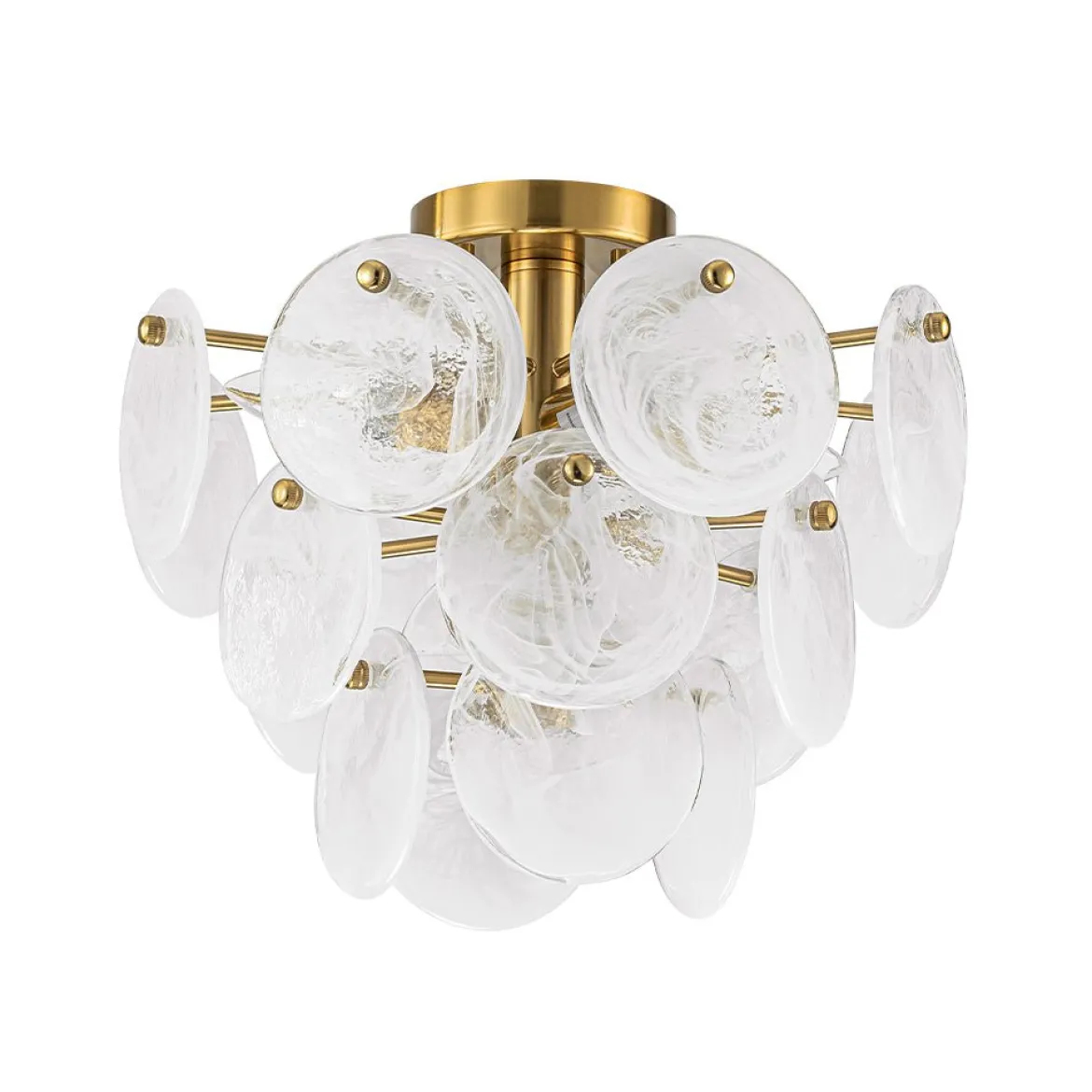 (OpenBox) Brass Tiered Opal Swirl Glass Semi Flush Chandelier