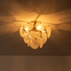 (OpenBox) Brass Tiered Opal Swirl Glass Semi Flush Chandelier